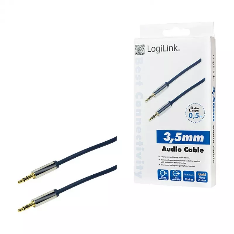 LogiLink CA10050 3.5mm TRS isane kuni 3.5mm TRS isane stereo helikaabel, metallist pistikud, sinine, 0.5m