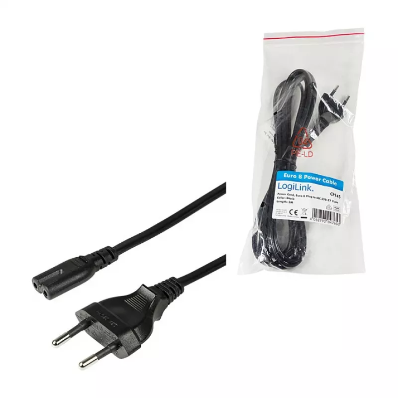 LogiLink CP145 toitekaabel Europlug to IEC C7 1.8 m must