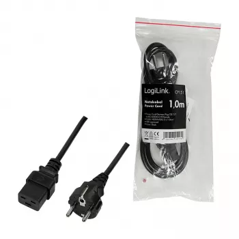 Logilink CP151 toitekaabel, CEE 7/7 – IEC C19, must, 1 m