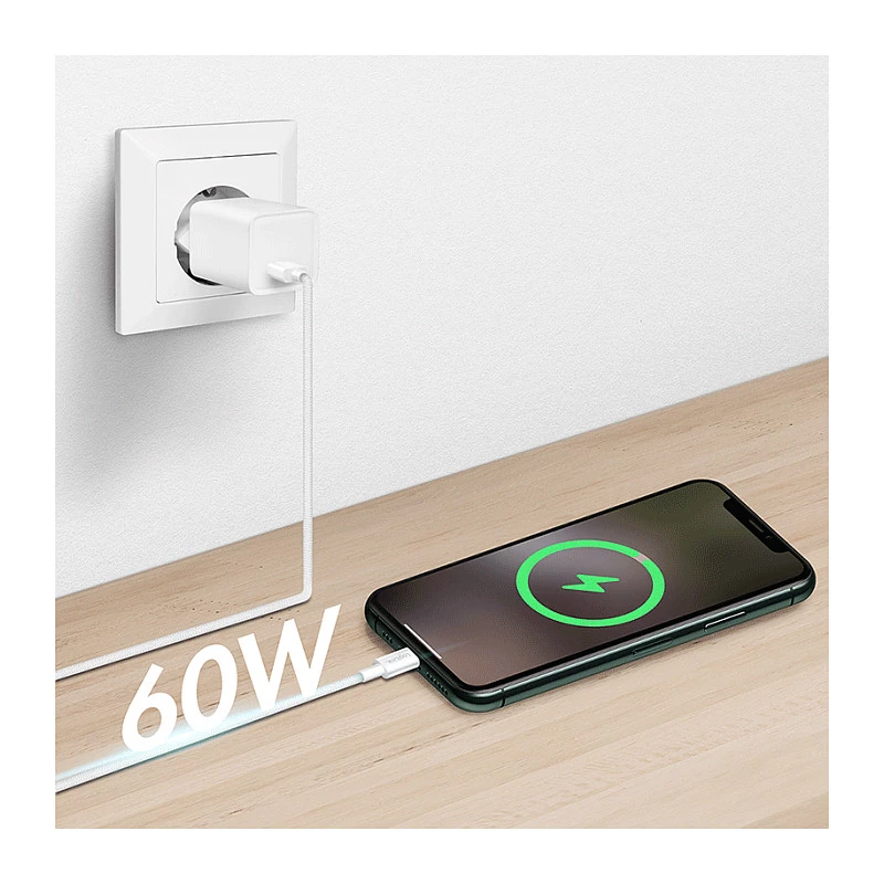 LogiLink CU0320 USB 2.0 Type-C kaabel, USB-A – USB-C, 480 Mbps, 60W, nailonist punutud, valge, 0,5 m
