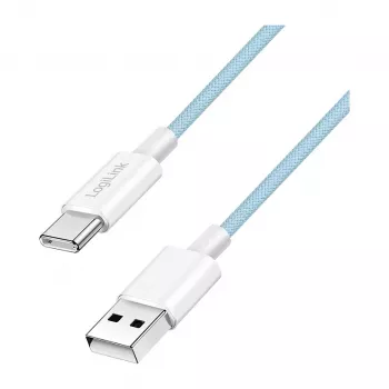 LogiLink CU0330 USB 2.0 Type-C kaabel, USB-A isane USB-C isane, 480 Mbps, 60W Power Delivery, nailonist punutud, sinine, 1 m