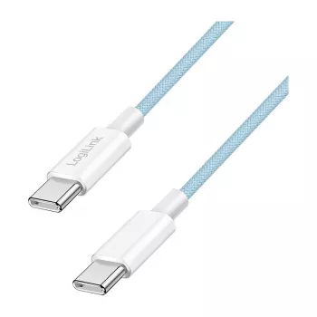 LogiLink CU0350 USB 2.0 Type-C to Type-C kaabel, 1 m, nailonist punutud, sinine, 60W Power Delivery, 480 Mbps