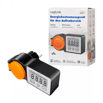 LogiLink energiakulu mõõtur välistingimustesse, IP44 pritsmekindel, 16A, 3680W, Schuko, LCD