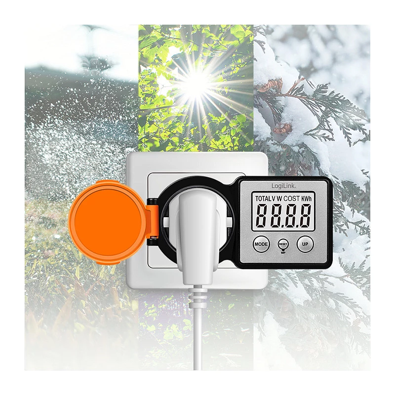 LogiLink energiakulu mõõtur välistingimustesse, IP44 pritsmekindel, 16A, 3680W, Schuko, LCD