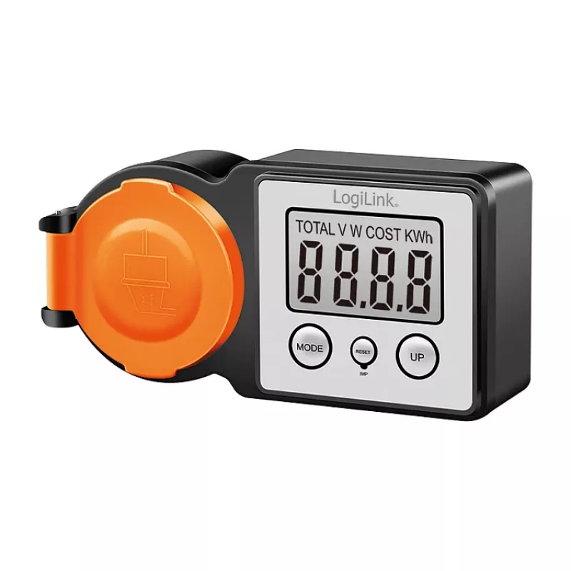 LogiLink energiakulu mõõtur välistingimustesse, IP44 pritsmekindel, 16A, 3680W, Schuko, LCD