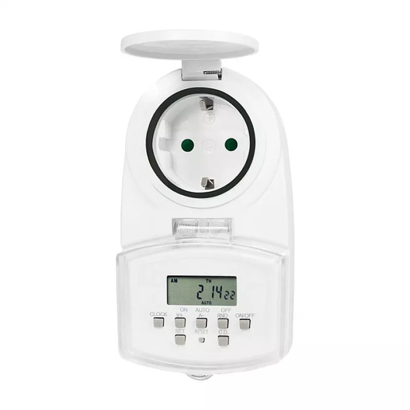 LOGILINK ET0008 väline digitaalne taimer - IP44, 10 sisse/välja programmi, 16A/3680W, Schuko (tüüp F), must/hall
