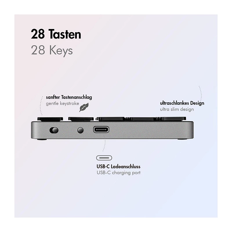 LogiLink ID0212 traadita numbriklahvistik, 28 klahvi, Bluetooth 5.0, kosmoshall