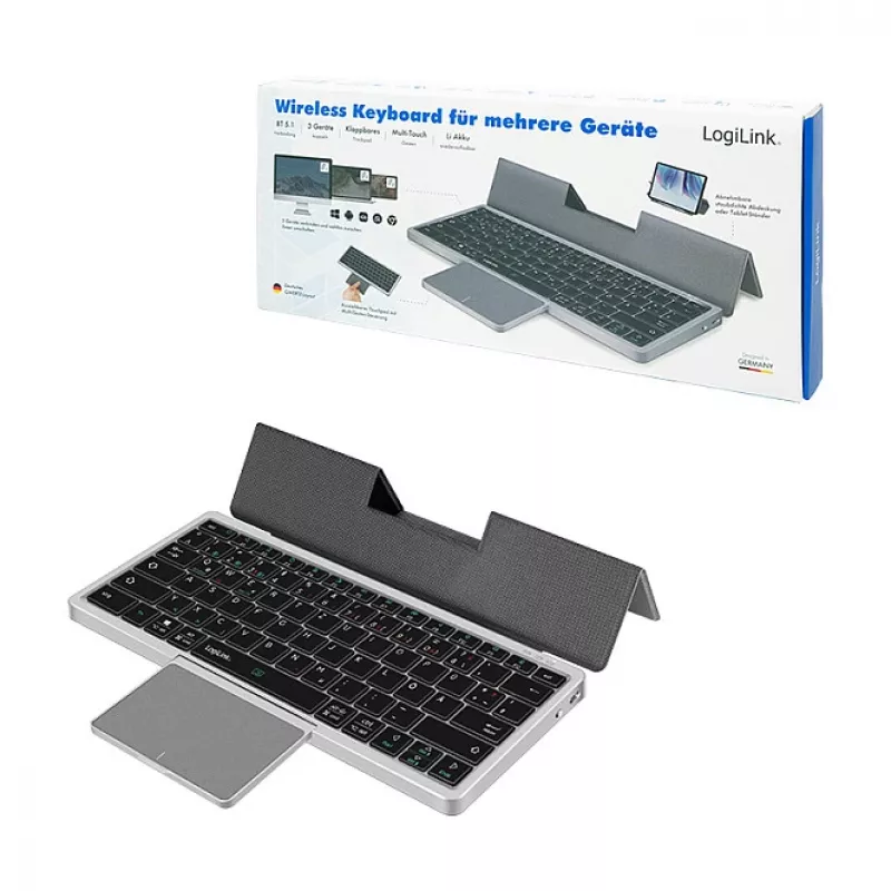 LOGILINK ID0214 Traadita klaviatuur puuteplaadiga, Bluetooth 5.1, 3-kanaliline, hall
