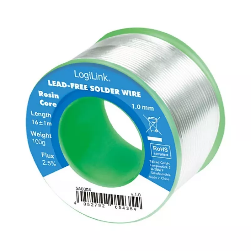 LOGILINK Jootetina, pliivaba, 1mm, 100g, Sn99.3Cu0.7, no-clean räbusti