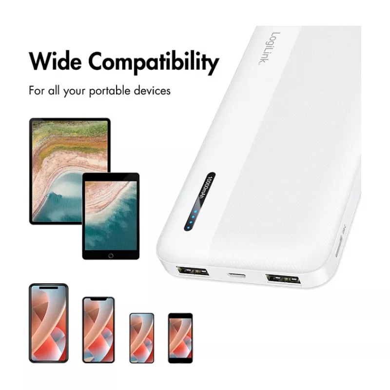 Logilink Mobiilne akupank, LiPo, 10000 mAh, USB-C sisend/väljund, valge