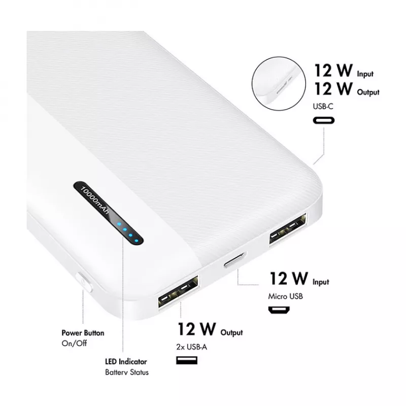 Logilink Mobiilne akupank, LiPo, 10000 mAh, USB-C sisend/väljund, valge