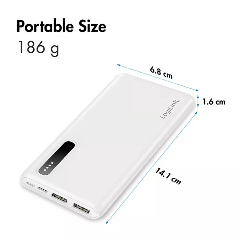 Logilink mobiilne akupank, LiPo, 8000 mAh, valge
