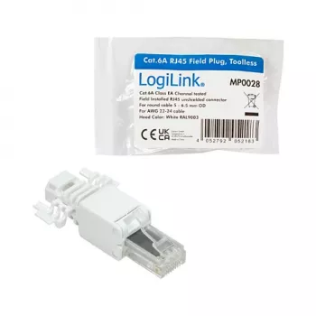 LogiLink modulaarne pistik RJ45 Cat.6A, UTP, ilma tööriistata, valge