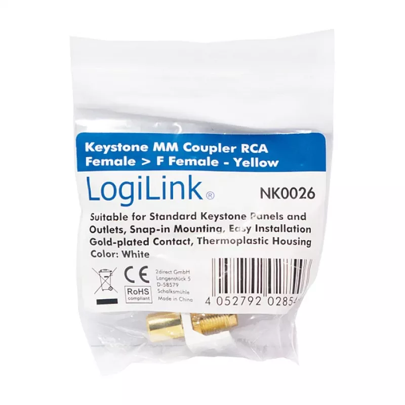 LogiLink NK0026 Keystone RCA emane - F emane ühendusmoodul, kollane
