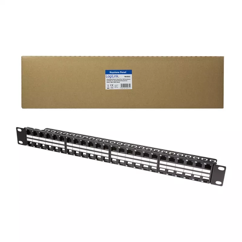 LogiLink NK4045 Keystone patch-paneel 1U 48 porti varjestamata Must