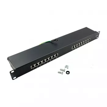 LOGILINK NP0057 Cat6 STP patch-paneel, 19 tolli 1U 16-porti, RJ45/LSA IDC, must EconLine
