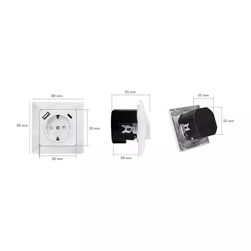 LOGILINK PA0253 seinakontakt 1 Schuko-pistikupesaga, 1 USB-A ja 1 USB-C laadimisport, 3.1A, valge