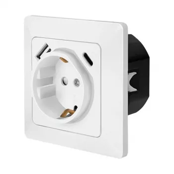 LOGILINK PA0253 seinakontakt 1 Schuko-pistikupesaga, 1 USB-A ja 1 USB-C laadimisport, 3.1A, valge