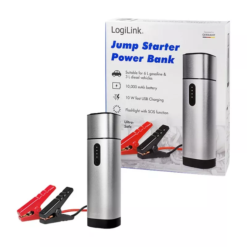 LogiLink PA0266 auto käivitusabi ja akupank, 10000 mAh, 12V/400A tipp, USB-C PD, LED-taskulamp