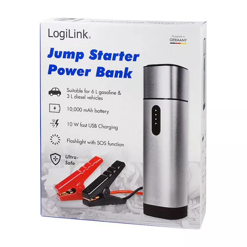 LogiLink PA0266 auto käivitusabi ja akupank, 10000 mAh, 12V/400A tipp, USB-C PD, LED-taskulamp