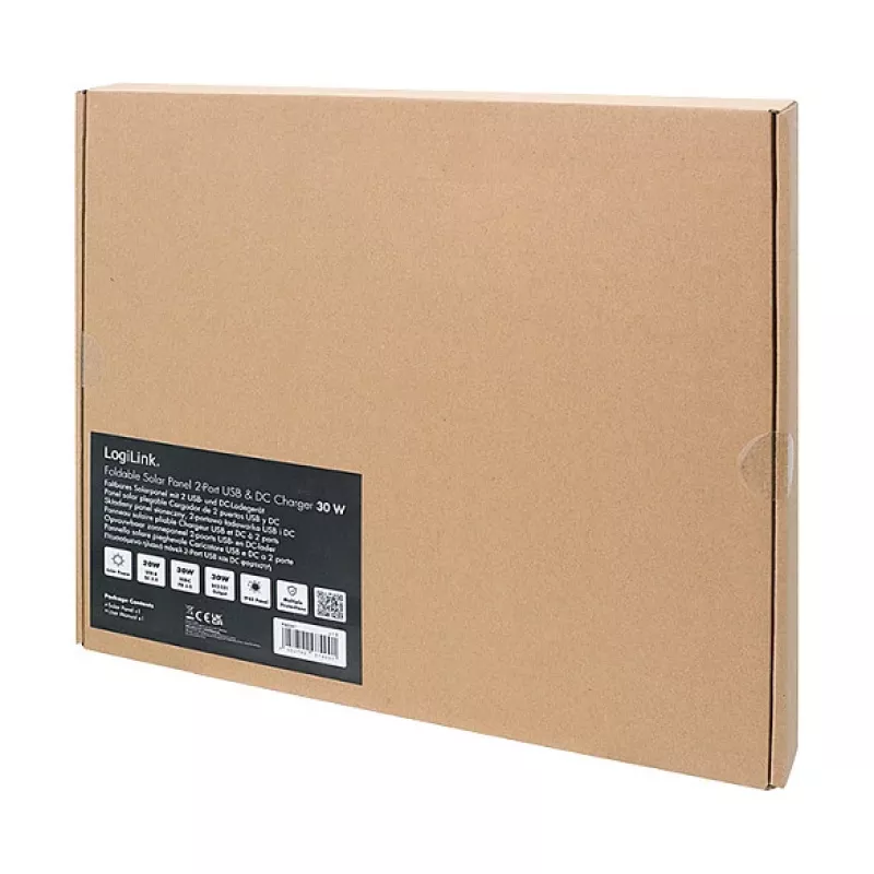LOGILINK PA0341 Kokkupandav päikesepaneel - 30W, USB-C & USB-A & DC väljund, monokristalliline, IPX4 veekindel