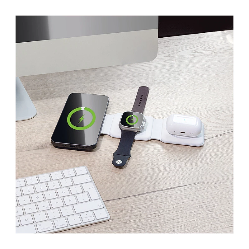 LOGILINK PA0344 magnetiline juhtmevaba laadija 3-in-1 Apple'i seadmetele, valge, kokkupandav, MagSafe, 15W