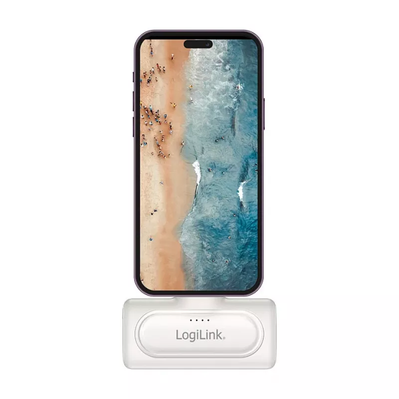 LogiLink PA0349W mobiilne akupank, 5000 mAh, LiPo, sisseehitatud kokkupandav USB-C-pistik ja USB-C-port, valge