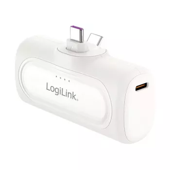 LogiLink PA0349W mobiilne akupank, 5000 mAh, LiPo, sisseehitatud kokkupandav USB-C-pistik ja USB-C-port, valge