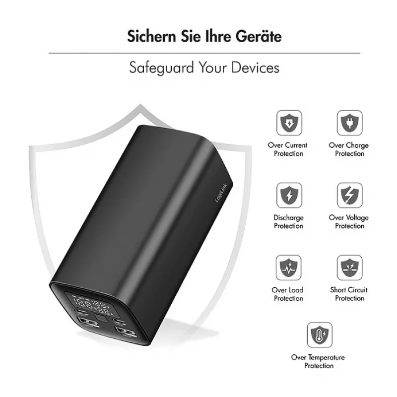 Logilink PA0350 Mobile Power Bank, 20,000 mAh, 65W PD & QC 3.0, Must