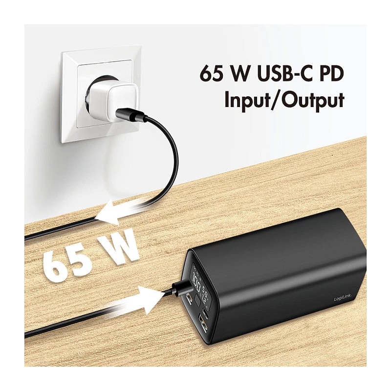 Logilink PA0350 Mobile Power Bank, 20,000 mAh, 65W PD & QC 3.0, Must