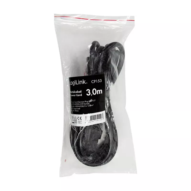 Logilink toitekaabel, CEE 7/7 kuni IEC C19, must, 3 m