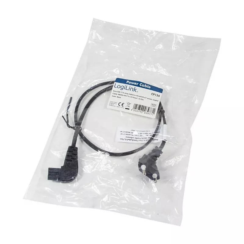 LogiLink toitekaabel Europlug CEE 7/16 – IEC C7, 0,75 m, must