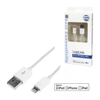 Logilink UA0199 Lightning-kaabel, MFi-sertifitseeritud, USB-A Lightning 8-pin, valge, 1m (kiirlaadimine ja sünkroniseerimine)