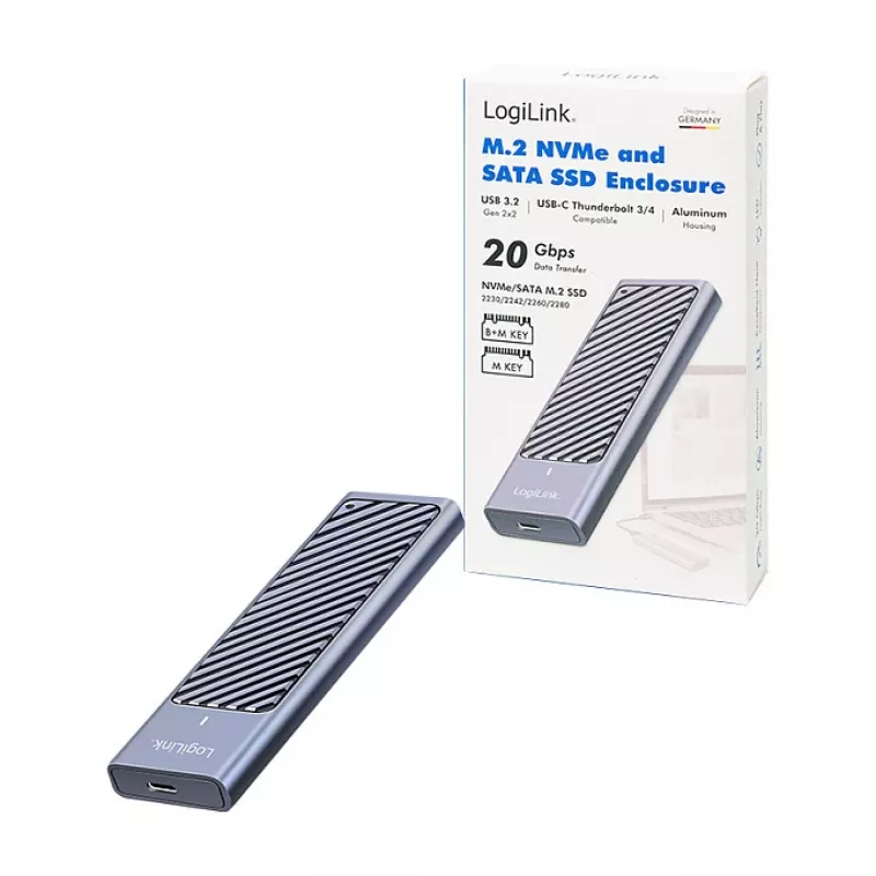 LogiLink UA0435 USB 3.2 Gen 2x2 SSD korpus, M.2 NVMe/SATA, USB-C, 20 Gbps, hall
