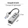 Logilink UA0440 USB 3.2 Gen 1 3-Pordiline Jaotur Gigabitise Etherneti Adapteriga, USB-C ja USB-A Ühendus, Alumiinium