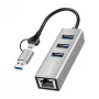 Logilink UA0440 USB 3.2 Gen 1 3-Pordiline Jaotur Gigabitise Etherneti Adapteriga, USB-C ja USB-A Ühendus, Alumiinium