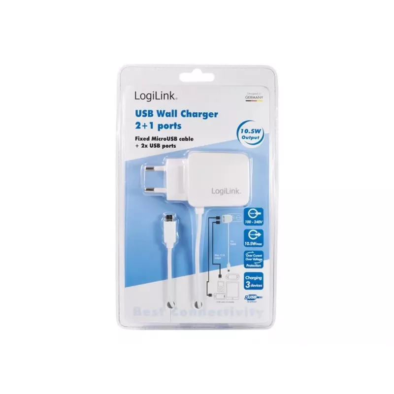 LogiLink Universal Wall USB Charger - Power Supply - 2.1 A - 2 Output Ports (USB)