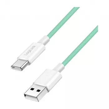 LogiLink USB 2.0 Type-C kaabel, A/M kuni C/M, 480 Mbps, 60W, nailon, roheline, 0,5 m