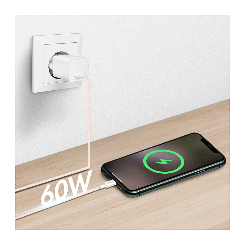 LogiLink USB 2.0 Type-C kaabel, A/M kuni C/M, 480 Mbps, 60W, nailon, roosa, 0,5 m