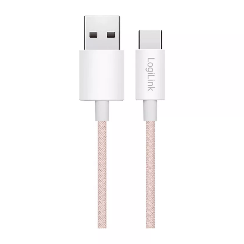 LogiLink CU0324 USB 2.0 Type-C kaabel, A/M kuni C/M, 480 Mbps, 60W, nailon, roosa, 1 m