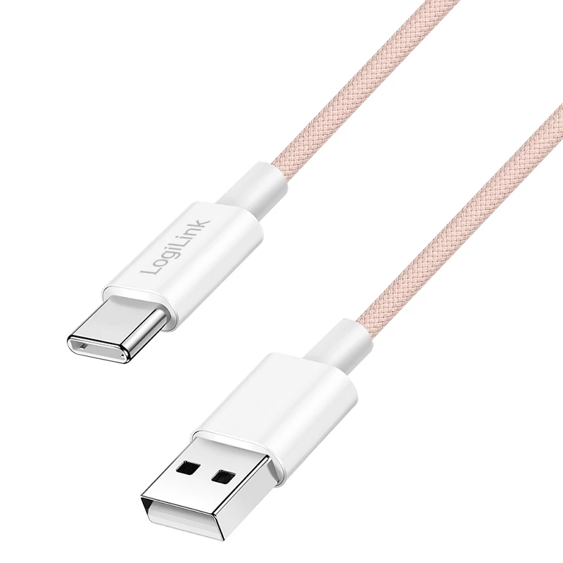 LogiLink CU0324 USB 2.0 Type-C kaabel, A/M kuni C/M, 480 Mbps, 60W, nailon, roosa, 1 m
