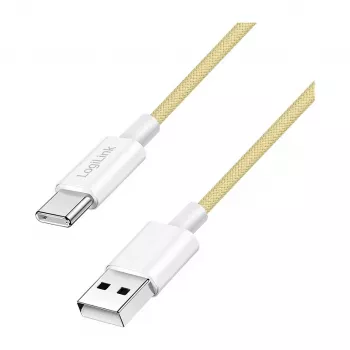 LogiLink USB 2.0 Type-C kaabel, USB-A isane USB-C isane, 480 Mbps, 60W Power Delivery, nailonist punutud, kollane, 1 m