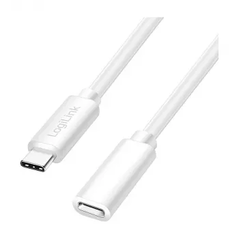 LOGILINK USB 2.0 Type-C pikenduskaabel – USB-C isane kuni emane, 480 Mbps, 100W Power Delivery, valge, 1m