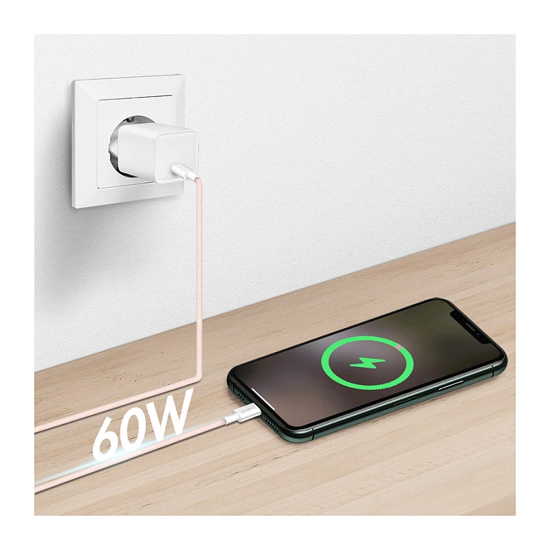 LogiLink USB 2.0 Type-C to Type-C kaabel, 1m, 60W Power Delivery, nailonist punutud, roosa