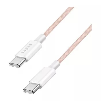 LogiLink USB 2.0 Type-C to Type-C kaabel, 1m, 60W Power Delivery, nailonist punutud, roosa