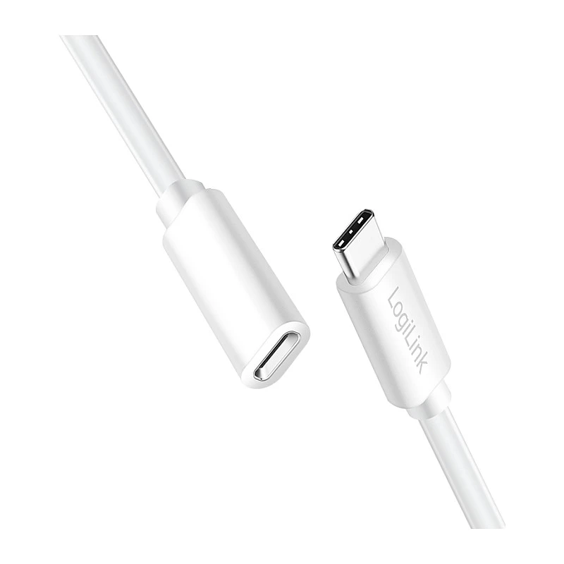 Logilink USB 2.0 USB-C pikenduskaabel (isane kuni emane) – 100W PD, 480 Mbps, valge, 2m