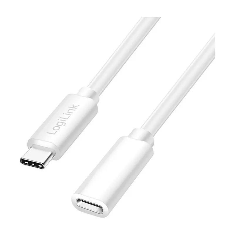Logilink USB 2.0 USB-C pikenduskaabel (isane kuni emane) – 100W PD, 480 Mbps, valge, 2m