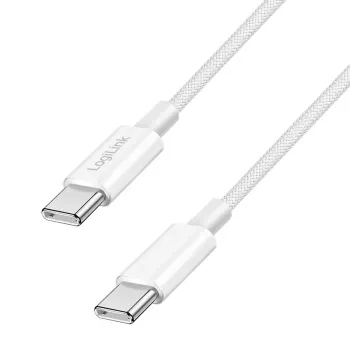 LogiLink USB 2.0 USB-C to USB-C kaabel, nailonpunutisega, 60W, valge, 1m