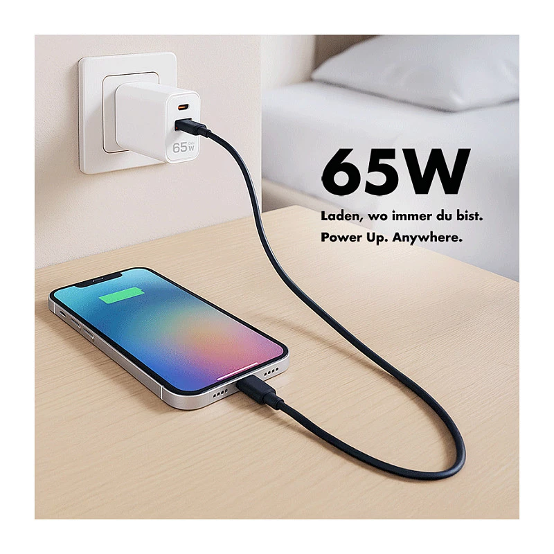 Logilink USB-A/C laadija 65 W GaN, 1x USB-A (QC), 1x USB-C (PD), valge
