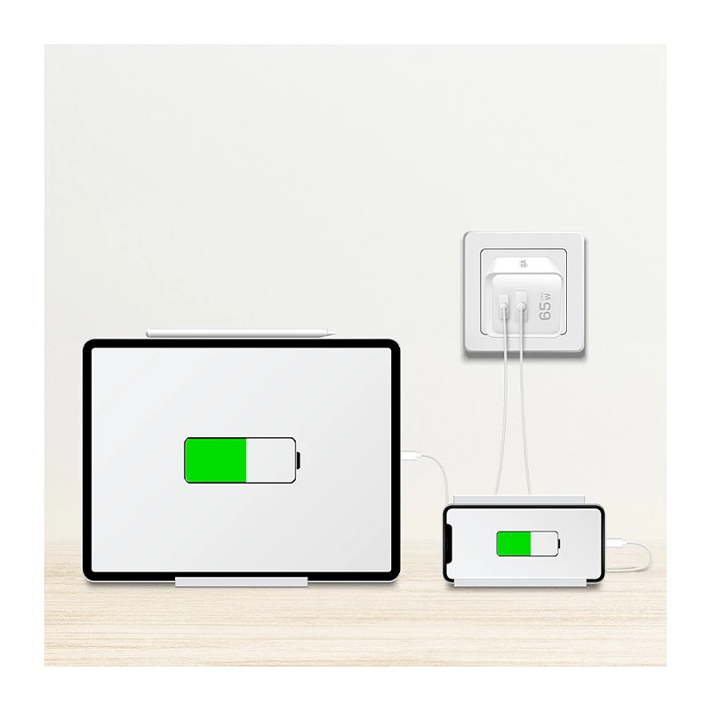 Logilink USB-A/C laadija 65 W GaN, 1x USB-A (QC), 1x USB-C (PD), valge